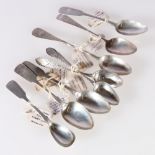 Pair of bright cut tea spoons by James Cornfute,