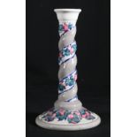 Bough Scottish Pottery candlestick with barley twist column decorated with fruiting apple design