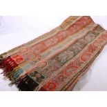 Mid 19th century French 'Paisley' shawl of multi coloured striped jacquard brocade design,