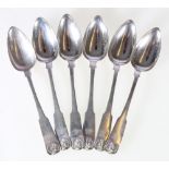 Set of six table spoons, fiddle and shell by Robert Keay,