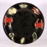 Portuguese Bordallo Pinheiro Ltd Majolica style charger decorated to the rim with relief crab,