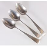 Set of three table spoons initialled J.Wake c1785 possibly American.