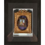 Russian painted porcelain miniature within metal frame, 5 x 6cm.