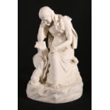 Parian figure modelled as a female seated with dog,
