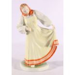 Herend of Hungary porcelain figure of a lady with red headscarf and blue necklace,