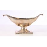 Sugar bowl or large salt of navette shape with scroll ends upon rectangular foot by Scott and