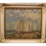 ANDREW GAMLEY Harbour with sailing boats signed,