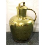 Brass and copper pot with arch handle and cover,