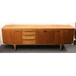 Greaves & Thomas teak sideboard 220cm long, inspection label dated 1965.