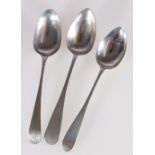 Three dessert spoons, variously initialled each possibly Peter Lambert, Montrose.