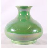 Moorcroft iridescent lustre vase of squat baluster shape, with frog green ground,
