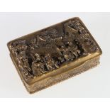 Portuguese gilded metal box, the top in a relief with drinking scene,