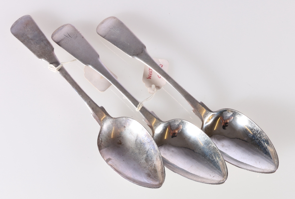 Set of three table spoons of fiddle pattern by C.