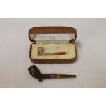 Miniature briar-wood pipe of Brosley Heel shape with silver mount and imitation mouthpiece, 7.