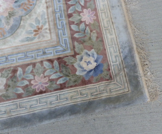 Large Chinese silk floral carpet in pale pastel colours. 370cm x 275cm. - Image 6 of 6
