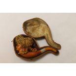 19th century Meerschaum pipe in the form of a lady's head with flowered hat and ornate Belle Epoche