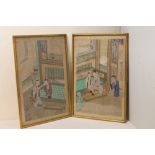 Two late 19th century / early 20th century Chinese watercolour paintings on silk of figures in
