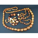 Three amber bead necklets, various. Condition Report.