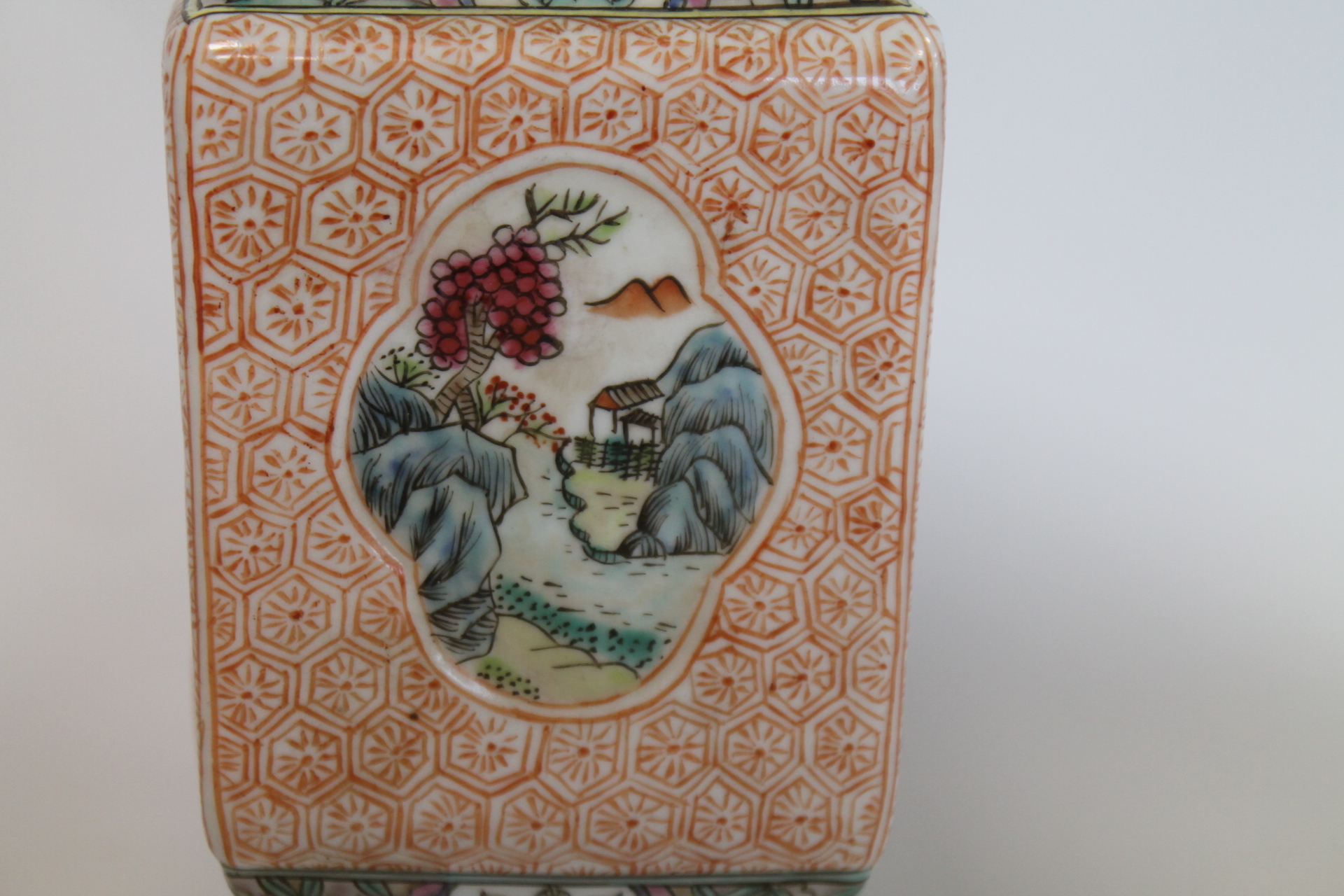 Pair of late 20th Chinese porcelain vases of twin handled rectangular baluster form decorated with - Image 21 of 22