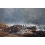 SAM BOUGH. "The Rocket Cart", shipwreck scene. Oil on lined canvas. 70cm x 106cm.