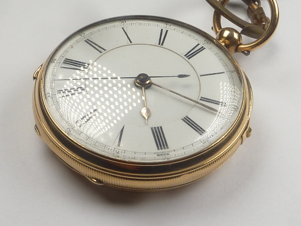 Lever stop watch, three quarter plate in 18ct gold open face case. 1875. Condition Report. - Image 2 of 3