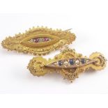 Victorian 15ct gold brooch with rubies and diamonds, 1890 and another 9ct 1900. (2).