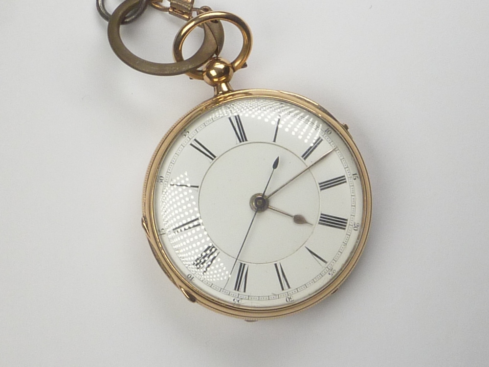 Lever stop watch, three quarter plate in 18ct gold open face case. 1875. Condition Report.