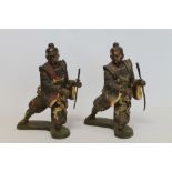 Pair of Japanese cold painted cast metal figures of Samurai warriors, each 18cm high. (2).