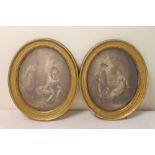 Pair of 18th century hand coloured engravings of courting couples,