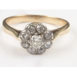 Edwardian diamond cluster ring with old cut brilliants. Size 'O 1/2'.