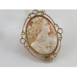 Edwardian cameo brooch with typical portrait of a woman, probably 18ct gold.