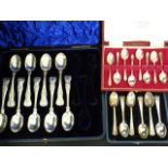 Set of eight silver teaspoons, another, six and a part set of nine of Kings pattern, all cased.