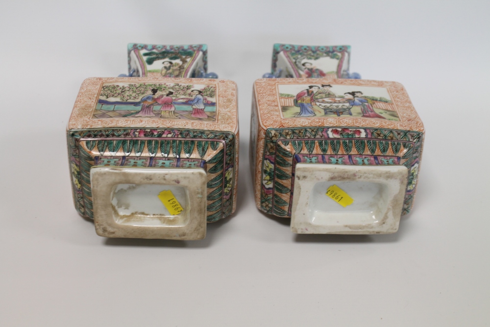 Pair of late 20th Chinese porcelain vases of twin handled rectangular baluster form decorated with - Image 10 of 22