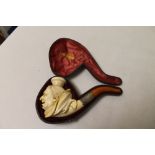 Large 19th century Meerschaum Monks head pipe with monogrammed and foliate engraved white metal