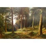 JOHN MACWHIRTER. In the Pine Woods. Large oil on canvas. 115cm x 174cm.