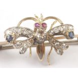 Attractive Victorian brooch with diamond,ruby and sapphire butterfly on knife edge,