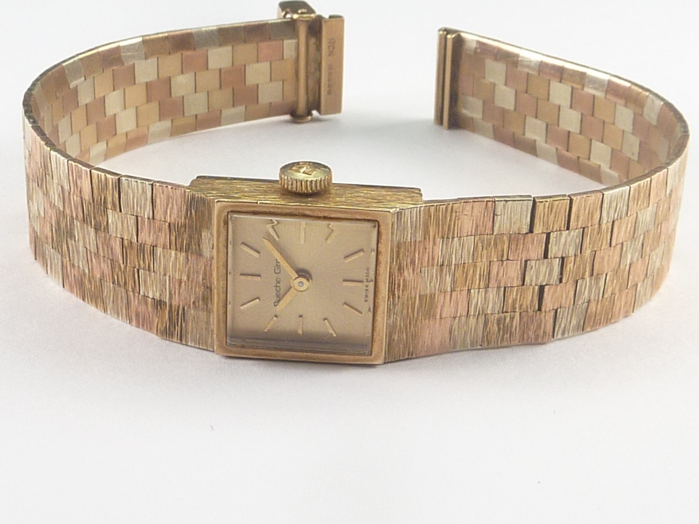 Lady's Bueche Girod 9ct coloured gold bracelet watch c 1980's. Condition Report.