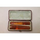 Pair of late 19th century amber cigar holders, each 8cm long, cased as one. (2).