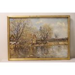 RUSSIAN SCHOOL, V APFELBAUM Spring on Seliger Lake. Oil on board. 47cm x 68.5cm.