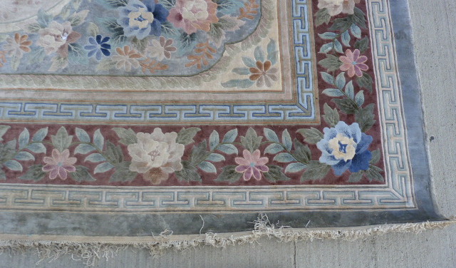 Large Chinese silk floral carpet in pale pastel colours. 370cm x 275cm. - Image 5 of 6