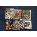 Britains farm figures and models including fences, hedge rows, beehive, kennel, turkey, ducks, etc.