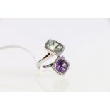 18ct white gold amethyst & green quartz dress ring.