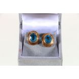 9ct yellow gold blue topaz oval stud earrings.