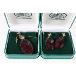 18ct yellow diamond set 'Kiss' cross studs with large eudialyte drop.