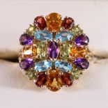 14ct yellow gold multi-gemstone cluster ring.