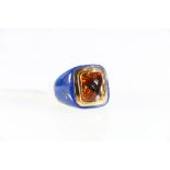 18ct yellow gold Lapis Lazuli and citrine Ring Head carved from a solid block of gemstone in a