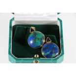 18ct yellow gold azurite/malachite and tourmaline stud earrings.