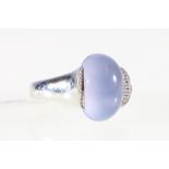 18ct white gold chalcedony and diamond set cabochon dress ring.