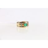 18ct yellow and white gold emerald and diamond set gradually tapering broad band ring,