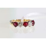 18ct yellow and white gold ruby and diamond set five stone half-hoop Eternity ring claw set with